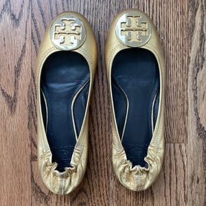 Gold Tory Burch Reva Flats